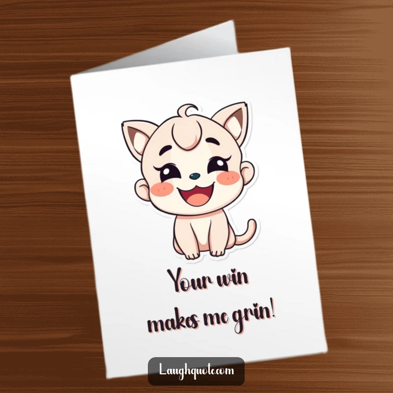 Funny free printable congratulations card of a character with a wide, infectious smile, expressing delight and shared happiness.