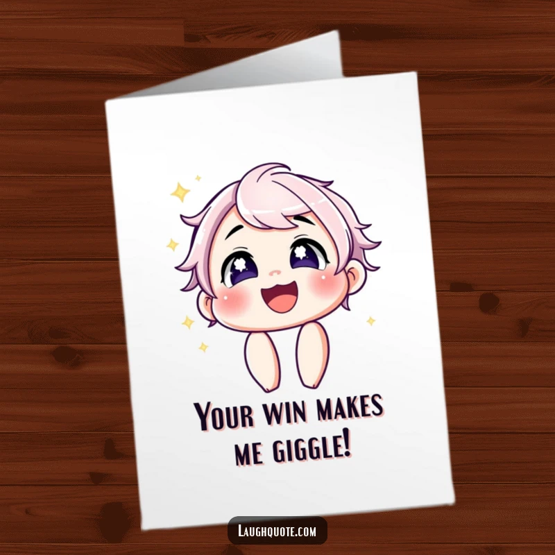 Free Printable congratulations card: A character beaming with sparkling eyes, sharing a hearty, contagious laugh of pure happiness and celebration.