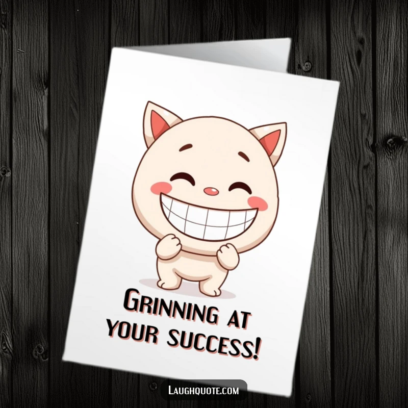 Free Printable congratulations card: A character showcasing a comically large, exaggerated smile, symbolizing immense joy and a successful achievement.
