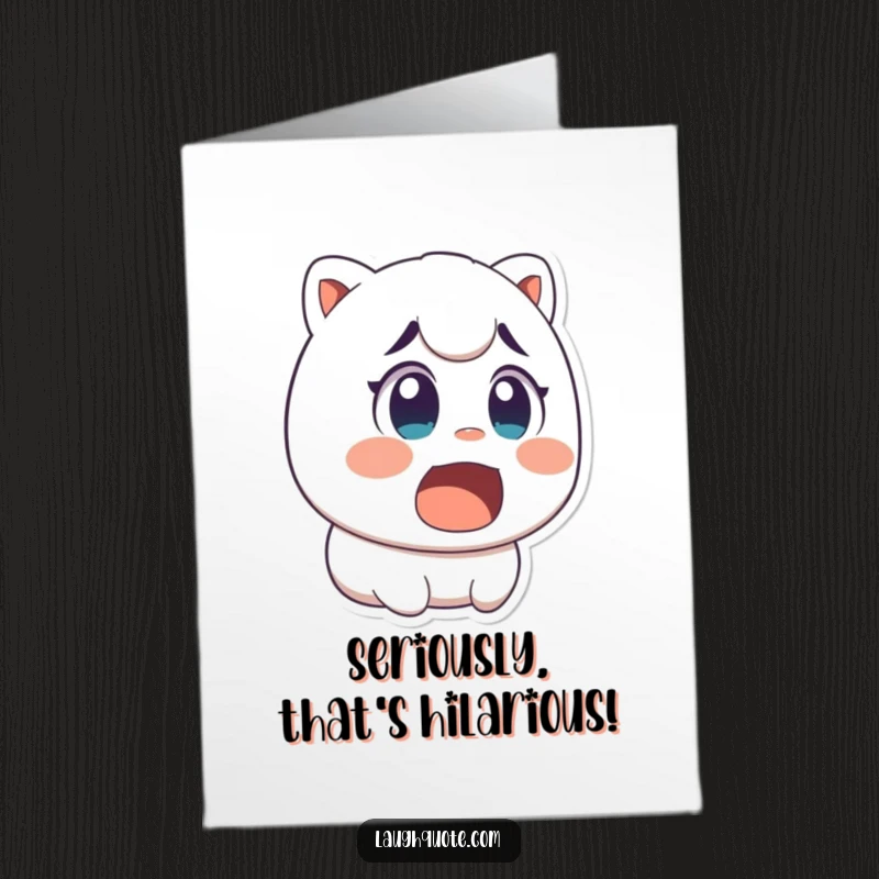 Funny Free Printable Congratulations Card: Character with wide eyes and open mouth, laughing in utter surprise at good news.