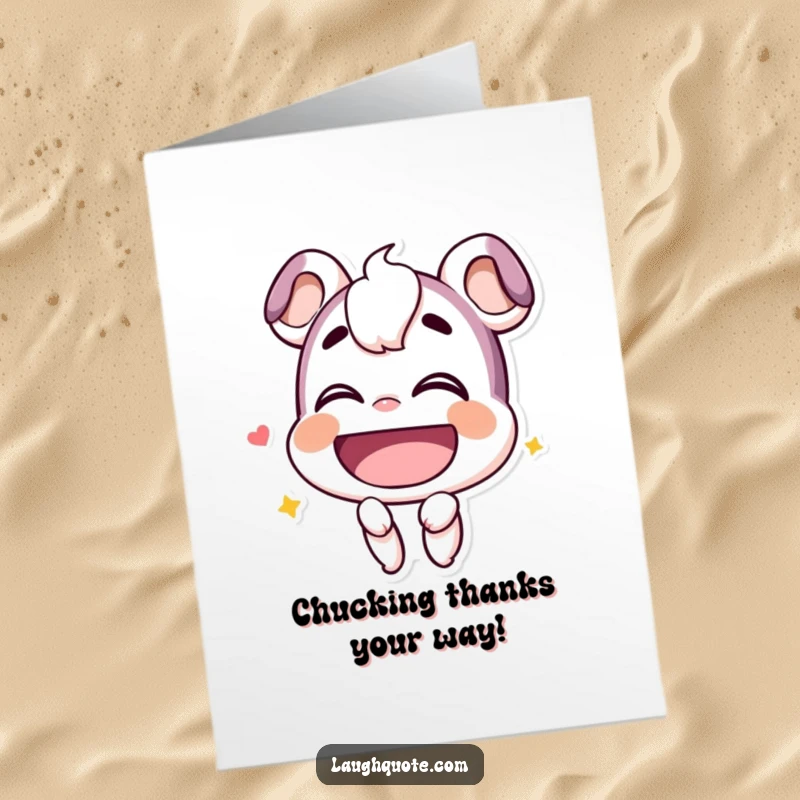 Funny Free Printable Thank You Card: Smiling character with head tilted back, giving a deep, hearty chuckle.
