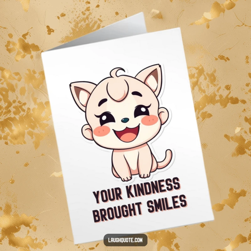 Funny free printable thank you card featuring a character with a broad, contagious smile, conveying genuine appreciation and warmth.