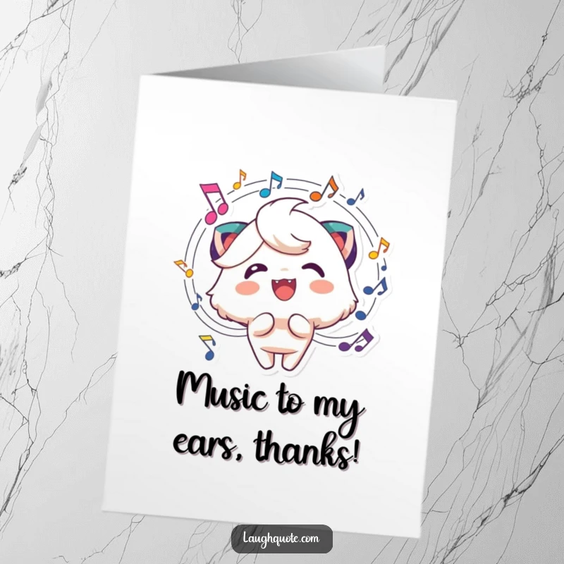 Funny Free Printable Musical Thank You Card: Cheerful character with music notes swirling, offering heartfelt thanks.