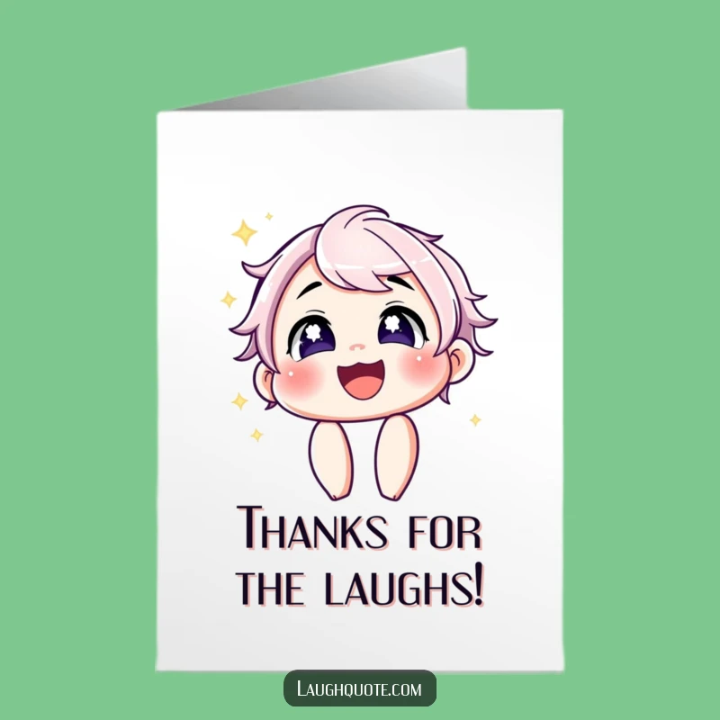 Free Printable Thank You Card: Laughing Character Sparkling Eyes Gratitude Printable