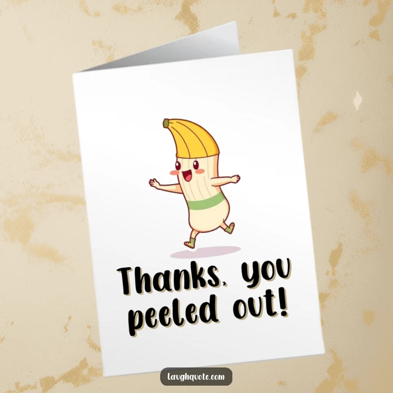 Funny Free Printable Thank You Card: A dancing sock dodges a banana peel's comedic attempt to cause a fall.