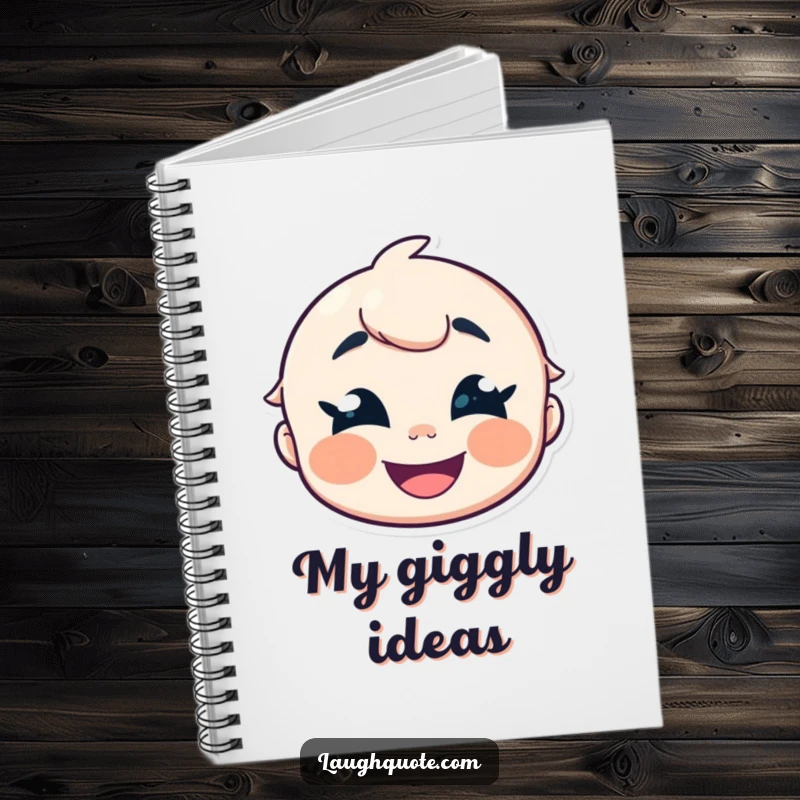 Funny Notebook with a cheerful character's crinkled-eyed giggle on the cover, ready for your happiest notes.