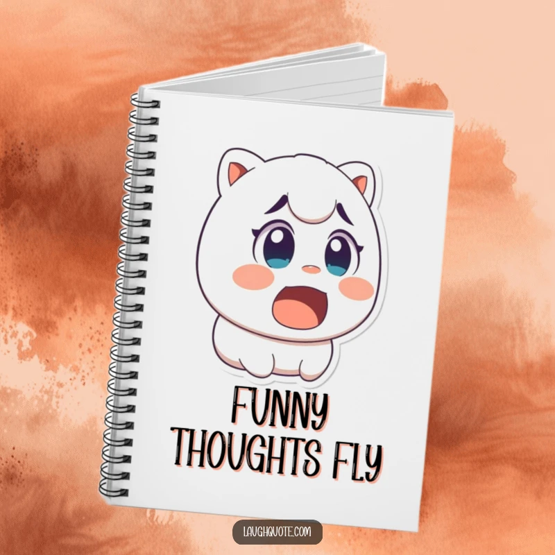 Funny notebook cover featuring a character with wide eyes and an open mouth caught mid-laugh with surprise.