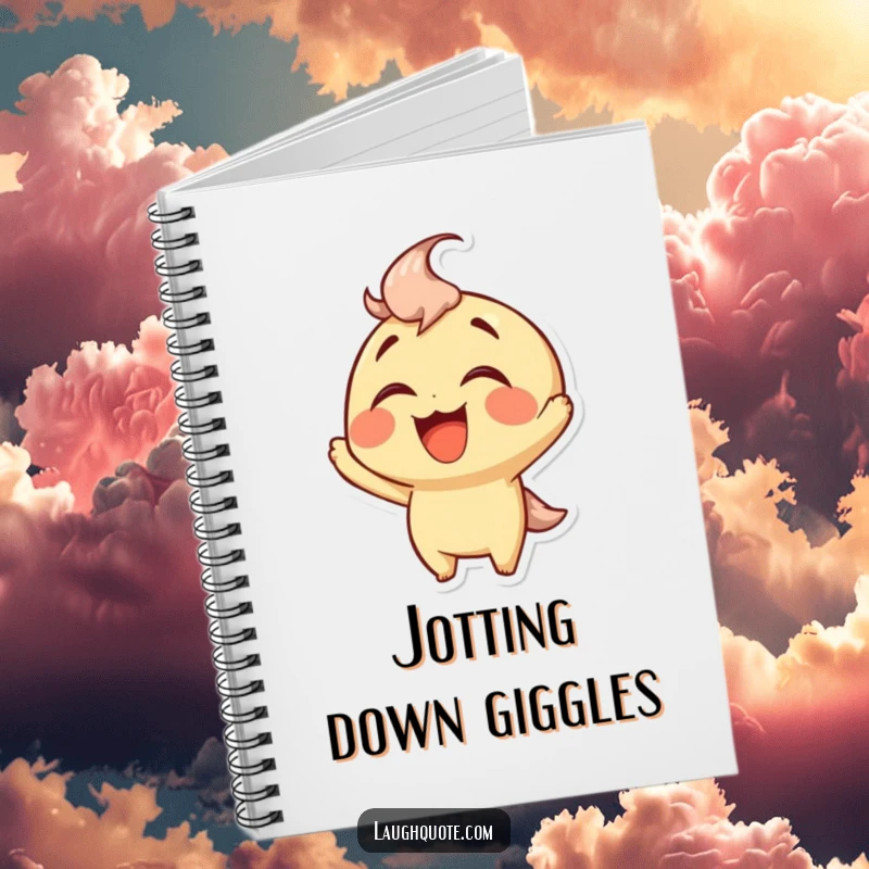 Funny Notebook with a character's jubilant laughter gracing the cover, ready to hold your funniest thoughts and notes.
