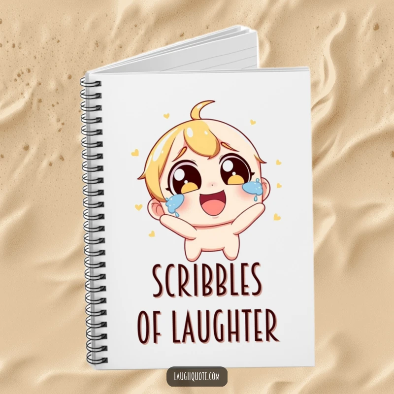 Funny Notebook: A character with wide eyes laughs joyously, tears streaming, ready to record your thoughts.