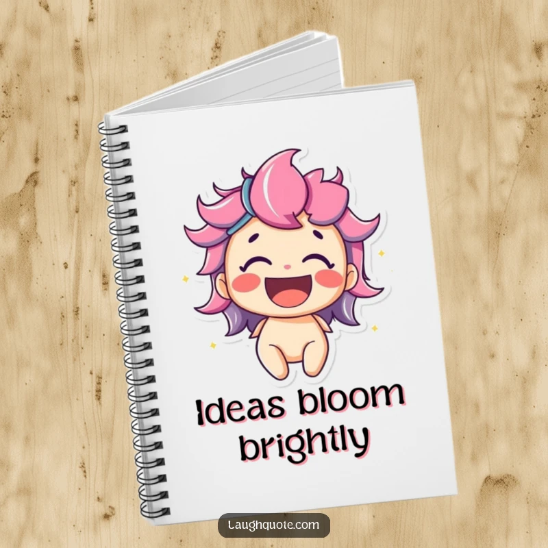 Funny notebook featuring a delighted character bursting with vibrant, colorful laughter, ideal for capturing thoughts with a touch of joy and humor.