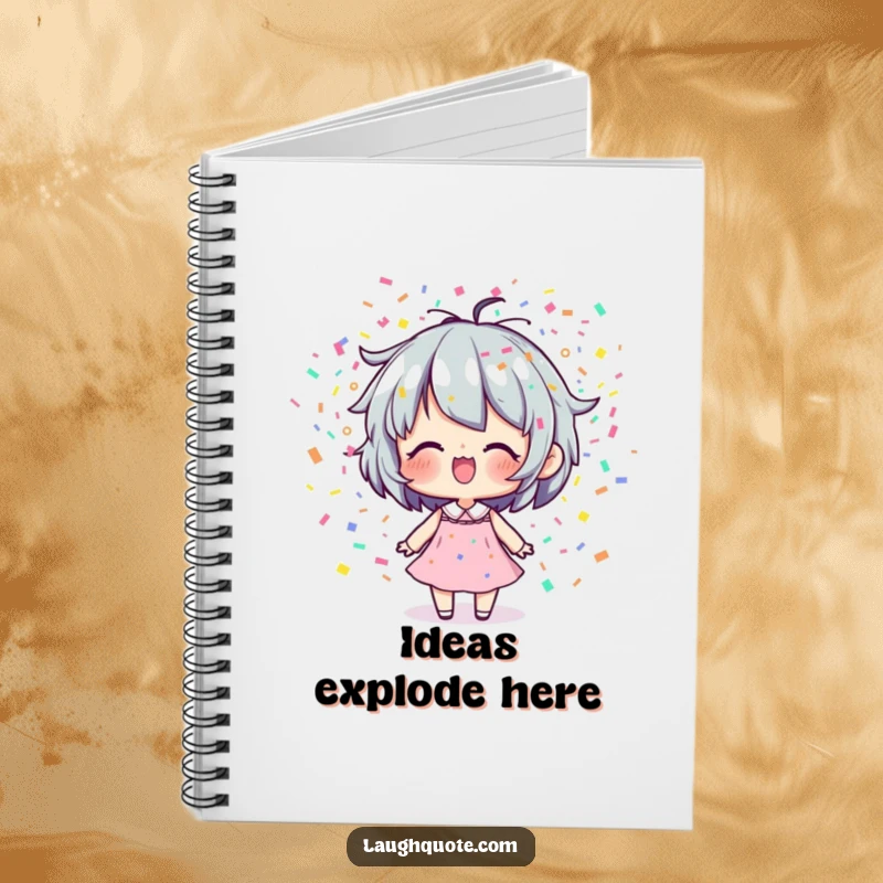 Funny Notebook: Cover depicts a character happily exhaling a shower of colorful confetti, ideal for creative writing.