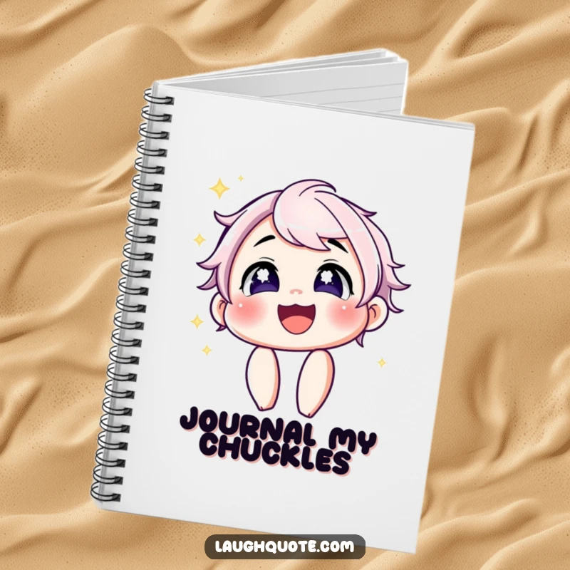 Funny Notebook: Cover features a character with sparkling eyes sharing a contagious laugh, ideal for jotting down happy thoughts.