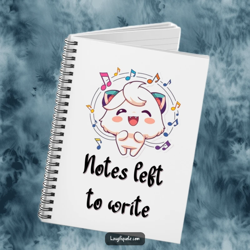Funny music notebook cover with a cheerful character surrounded by dynamic music notes, ideal for journaling.