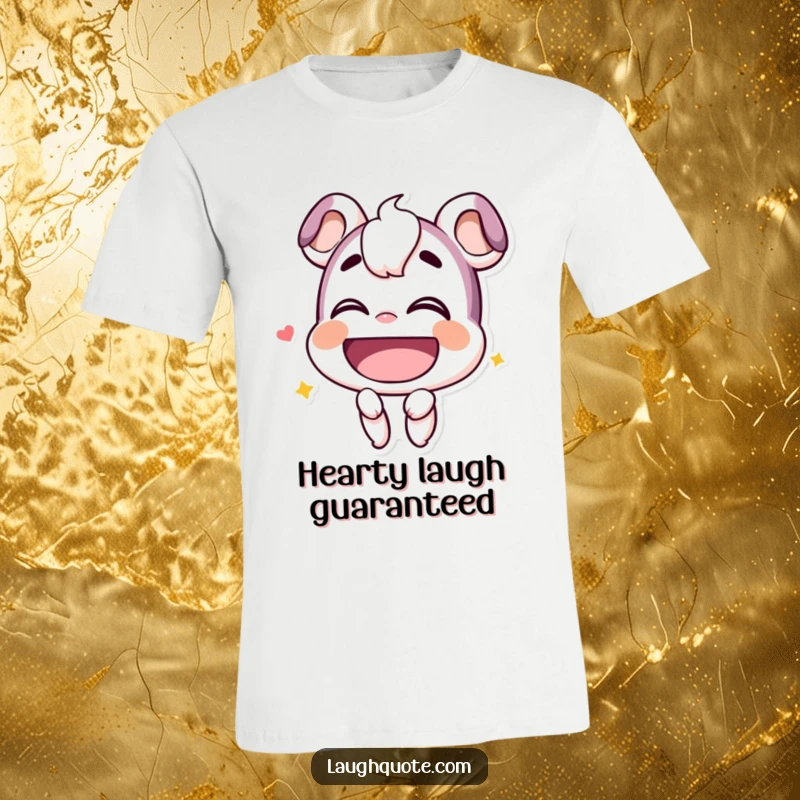 Funny T-Shirt: A smiling character stands with head tilted back, releasing a deep, hearty chuckle.