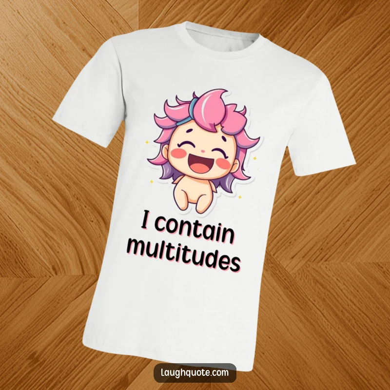 Funny t-shirt featuring a delighted character bursting with vibrant, colorful laughter, a visual representation of pure, uncontainable mirth, great gift.