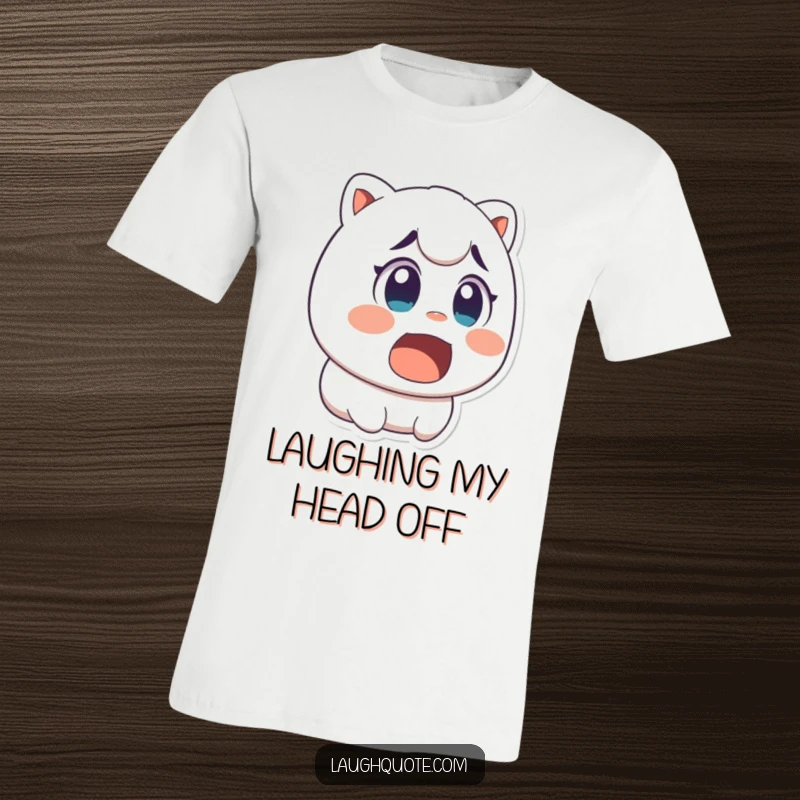 Funny t-shirt depicting a character's comical wide-eyed surprise and open mouth, frozen mid-laugh.