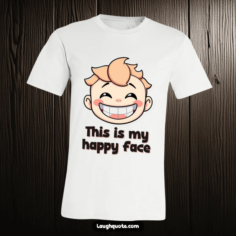 Funny T-Shirt of a character with an enormous, infectious grin, captured mid-hearty laugh, spreading cheer.