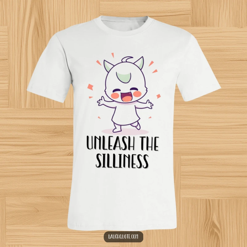 Funny T-Shirt: Character performing an energetic, silly dance with wild, exaggerated limb movements, full of glee.