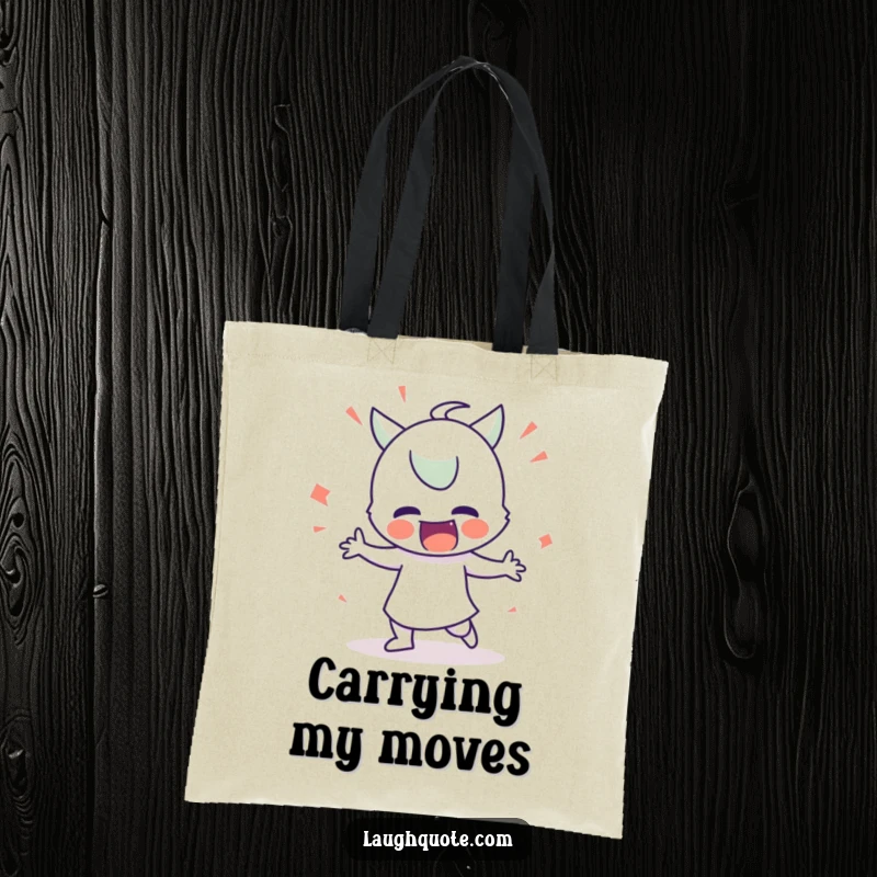 Funny Tote Bag: Character in a funny, exaggerated silly dance pose, perfect for carrying daily items with humor.