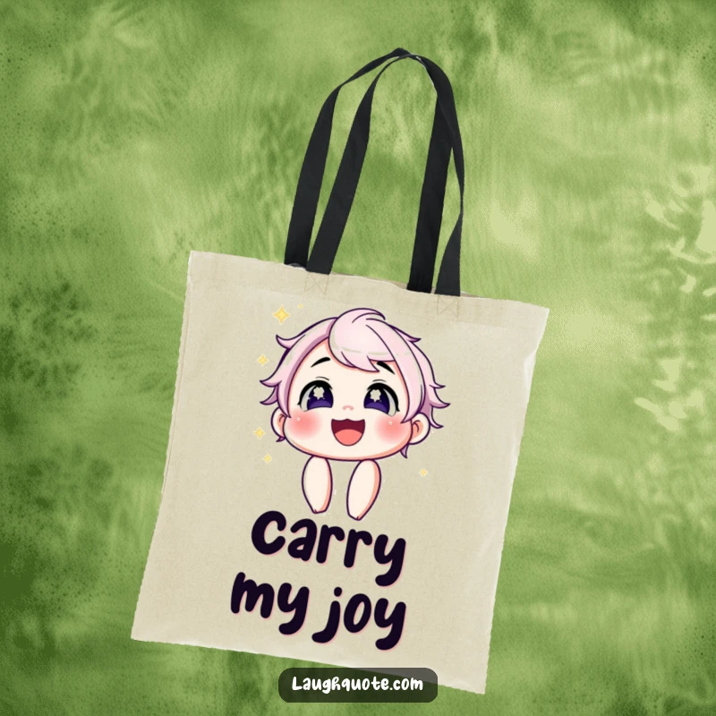 Funny Tote Bag: Depicts a character with sparkling eyes sharing an infectious laugh, perfect for daily use.