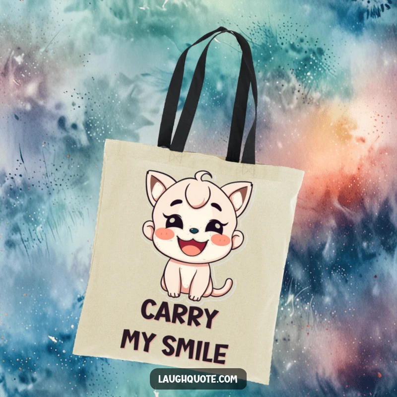 Funny Tote Bag: A character displays a wide, heartwarming smile, spreading positivity effortlessly.