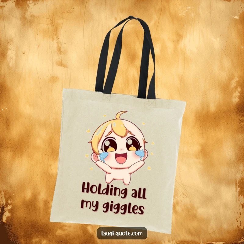 Funny Tote Bag: A character with wide eyes is overcome with joyous laughter, tears streaming down its face.
